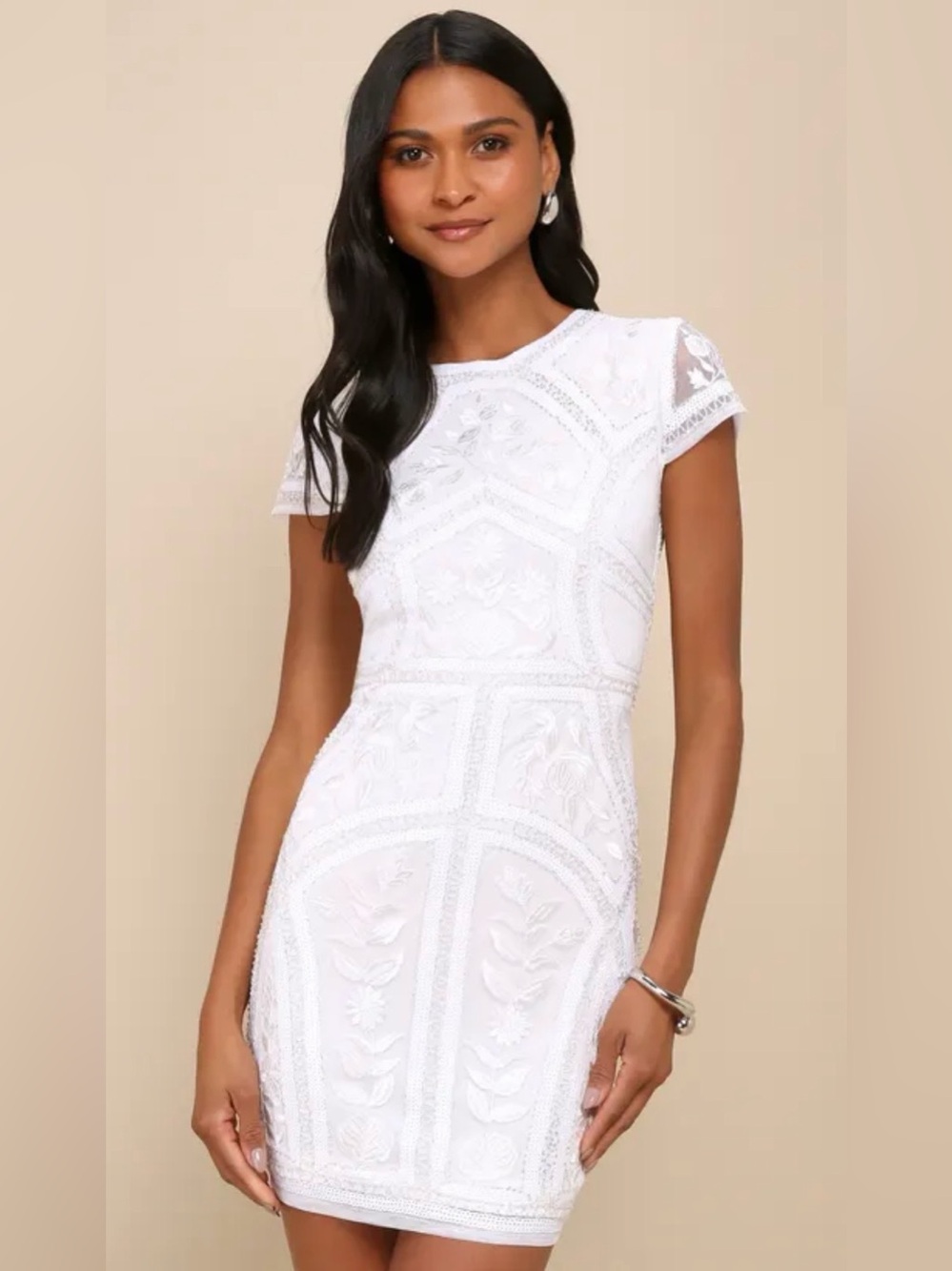 Lulus Spread Your Shine White Art Deco Sequin Embroidered Mini Dress NWT Small